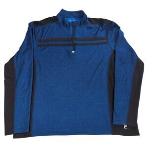 Fila Sport Blue Black 1/4 Zip Athletic Pullover Long Sleeve Shirt Men XL